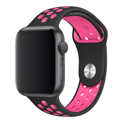 Ремешок для Apple Watch 42/44 mm Nike+ Silicone Sport Band Чёрно-розовый