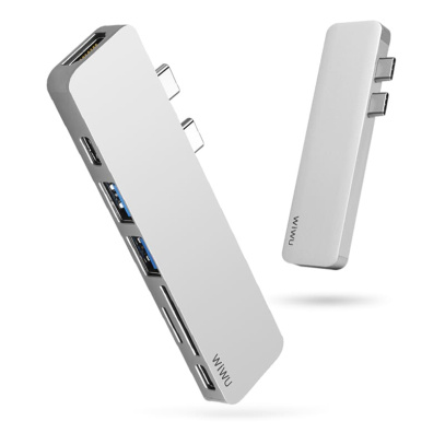 Хаб WiWU 2*USB3.0+2*Type-C+HDMI+SD+TF (T8) Серый