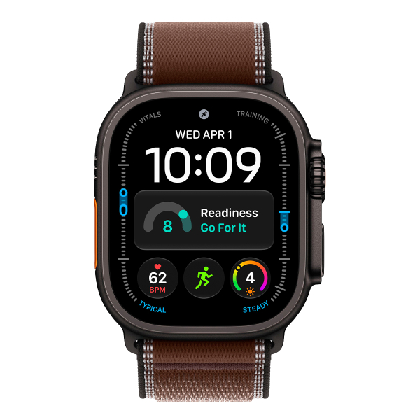 Apple Watch Ultra 4, 49 мм корпус из титана цвета «Black», ремешок Trail Loop цвета «Dark Umber» размера M/L