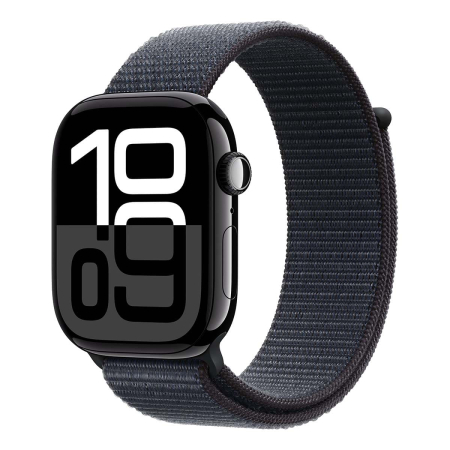 Apple Watch Series 10, 46 мм корпус из алюминия цвета «Jet Black», ремешок Sport Loop цвета «Ink»