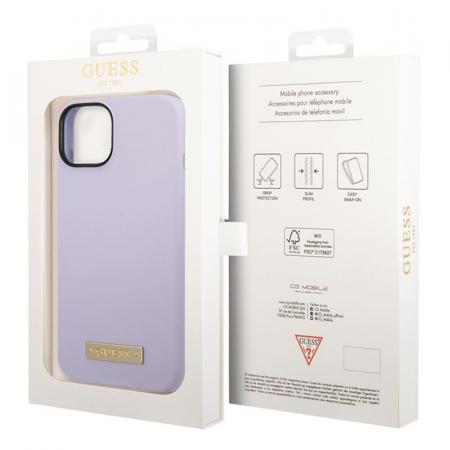 Чехол Guess для iPhone 14 с Magsafe CG Mobile Liquid silicone Plate metal logo Hard (GUHMP14SSBPLU) Сиреневый