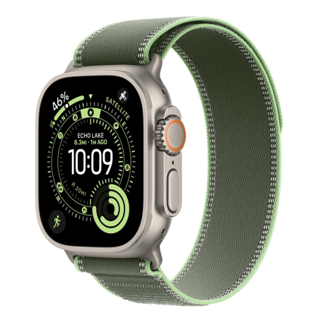 Apple Watch Ultra 3 (2025), 49 мм корпус из титана цвета «Natural», ремешок Trail Loop размера M/L цвета «Green/Neon»